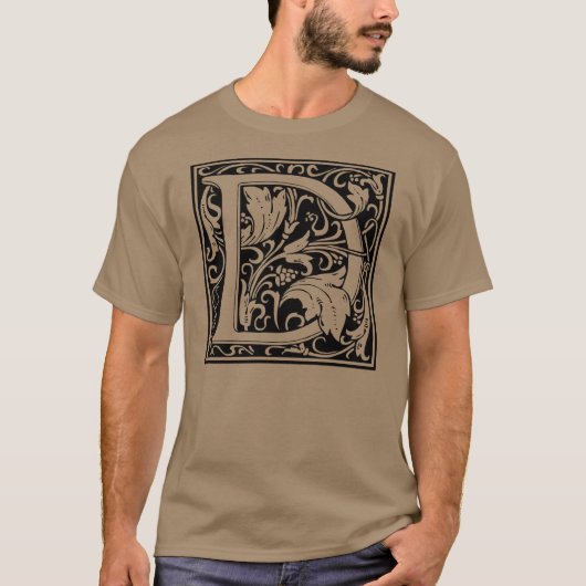Letter D Middeleeuwse Monogram Art Nouveau T-shirt (Voorkant)