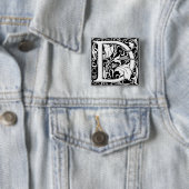 Letter D Middeleeuwse Monogram Art Nouveau Vierkante Button 5,1 Cm (In situ)