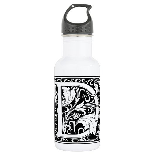 Letter D Middeleeuwse Monogram Art Nouveau Waterfles (Voorkant)