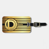 Letter D-monogram bagagelabel Gold stripe Black (Voorkant horizontaal)