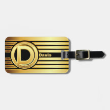 Letter D-monogram bagagelabel Gold stripe Black