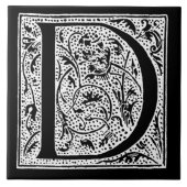  Letter D Monogram Black White "D"-Initialen Tegeltje (Voorkant)