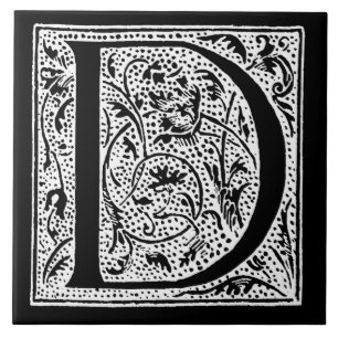 Letter D Monogram Black White "D"-Initialen Tegeltje