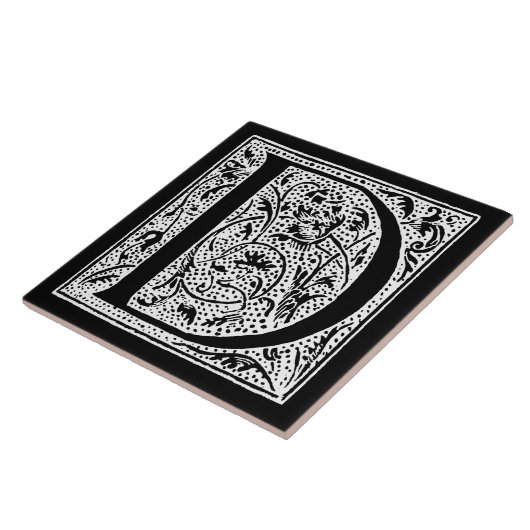  Letter D Monogram Black White "D"-Initialen Tegeltje (Zijkant)