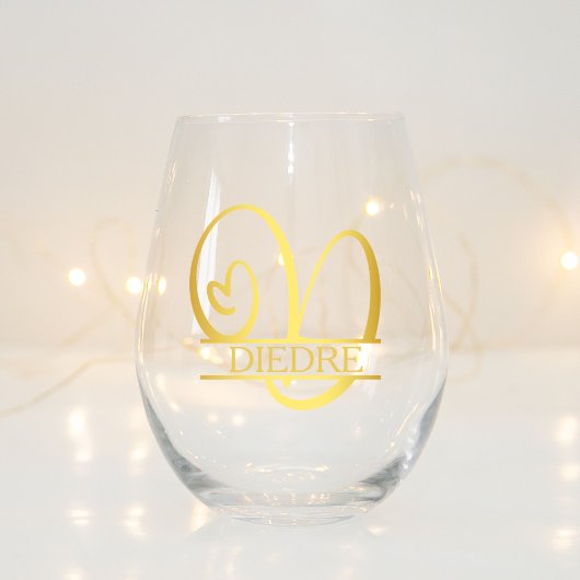 Letter D Monogram Bruidsmeisje Gift, Modern Elegan Wijnglas Zonder Voet