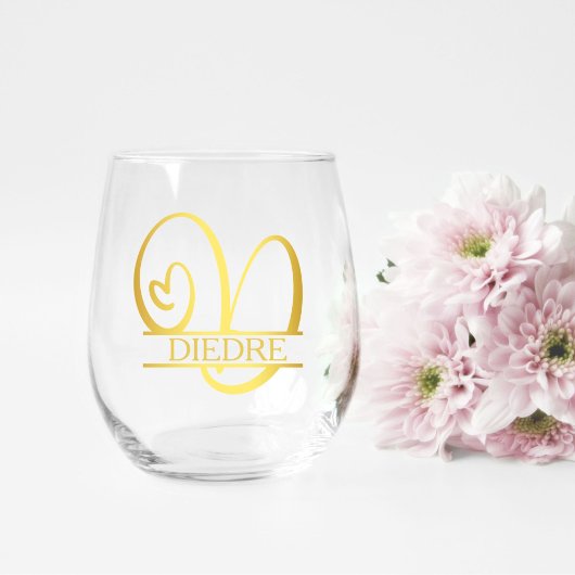 Letter D Monogram Bruidsmeisje Gift, Modern Elegan Wijnglas Zonder Voet