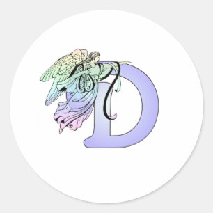 Letter D Monogram Initiaal Angel Wings Halo Ronde Sticker