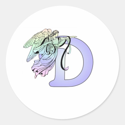 Letter D Monogram Initiaal Angel Wings Halo Ronde Sticker (Voorkant)