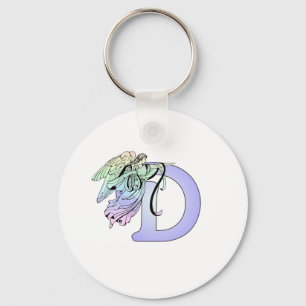 Letter D Monogram Initiaal Angel Wings Halo Sleutelhanger
