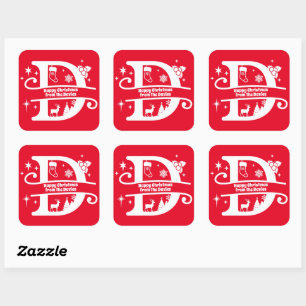 Letter D Monogram Initiaal Familienaam Greeting Vierkante Sticker