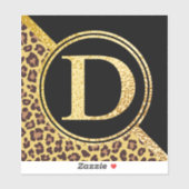 Letter D Monogram luipaard afdrukken Gold en zwart Sticker (Vel)