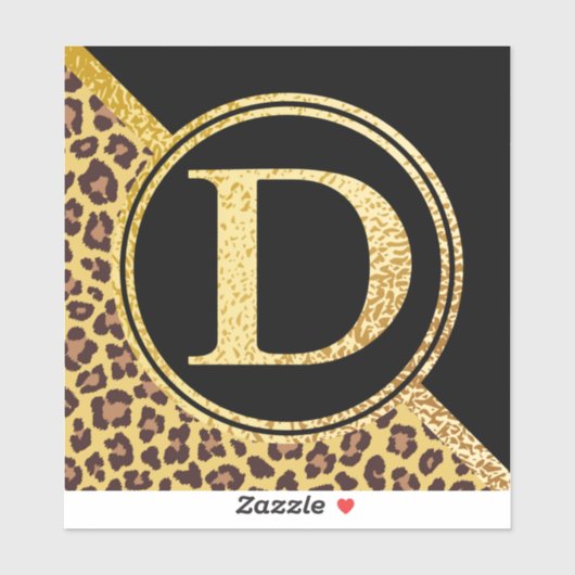 Letter D Monogram luipaard afdrukken Gold en zwart Sticker (Vel)