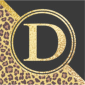 Letter D Monogram luipaard afdrukken Gold en zwart Sticker (Voorkant)