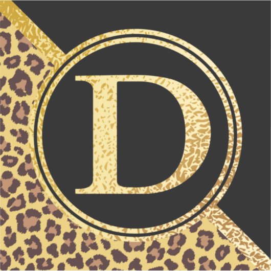 Letter D Monogram luipaard afdrukken Gold en zwart Sticker (Voorkant)
