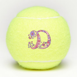 Letter D-monogram meisjes gepersonaliseerde doodle Tennisballen