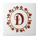 Letter D Monogram Red Leaves Tegeltje (Voorkant)