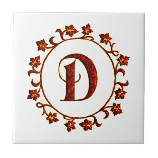 Letter D Monogram Red Leaves Tegeltje