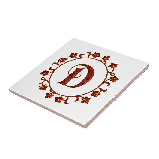 Letter D Monogram Red Leaves Tegeltje (Zijkant)