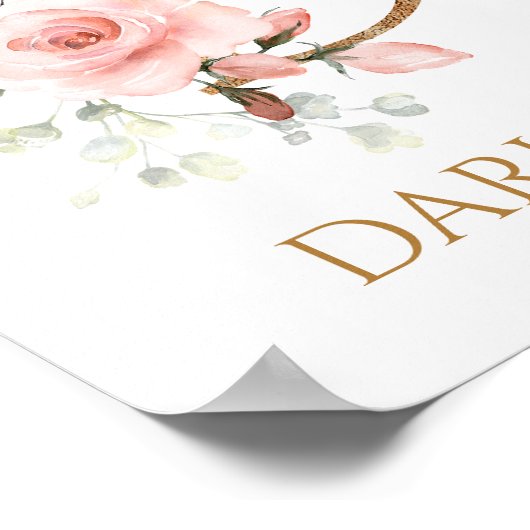 Letter D Monogram Roze Peach roos Nursery Poster (Hoek)