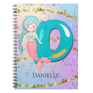 Letter D Monogram Waterverf Cute Mermaid Nursery Notitieboek