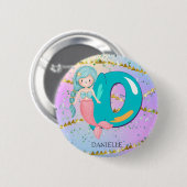 Letter D Monogram Waterverf Cute Mermaid Nursery Ronde Button 5,7 Cm (Voorkant /achterkant)