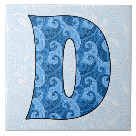 Letter D - Monogrammed Blue Paisley 6-inch Tegel Tegeltje (Voorkant)