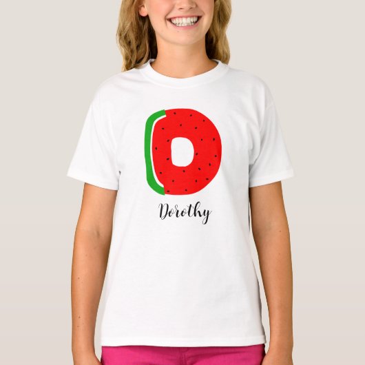 Letter D Naam T-shirt, Alphabet Watermelon T-shirt (Voorkant)