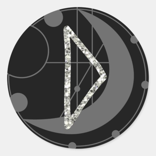 Letter D Rune Runic Monogram Geometrische Maan Zwa Ronde Sticker (Voorkant)