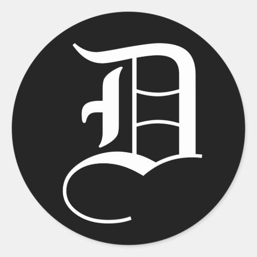 Letter D Trouwalfabet van Janz Black Ronde Sticker (Voorkant)