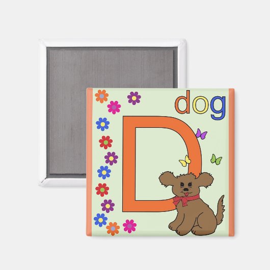 "Letter D" voor Dog Children's Magnet (Voorkant / Achterkant)