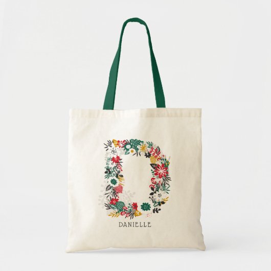 letter D | Whimsical Floral Letter Monogram I Tote Bag (Voorkant)