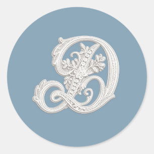 Letter D Wit Geborduurd Uitziend Monogram Elke Kle Ronde Sticker