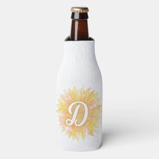 Letter D Zonnebloem Voornaam Monogram Initiaal Flesjeskoeler (Fles Voorkant)