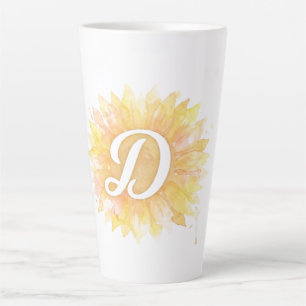 Letter D Zonnebloem Voornaam Monogram Initiaal Latte Mok