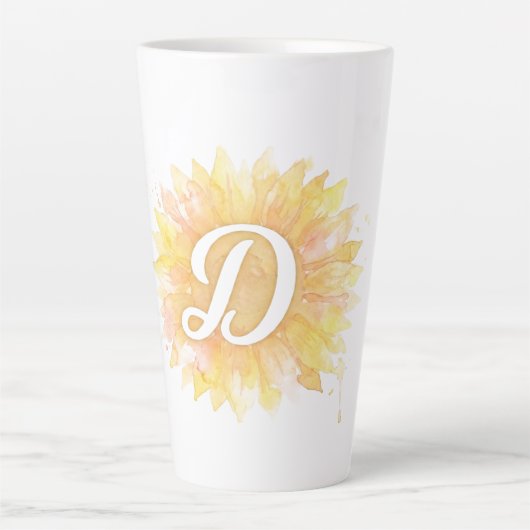 Letter D Zonnebloem Voornaam Monogram Initiaal Latte Mok (Voorkant)