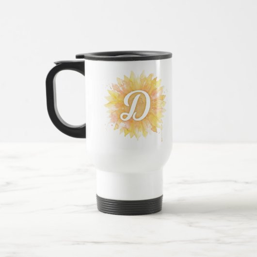 Letter D Zonnebloem Voornaam Monogram Initiaal Reisbeker (Links)