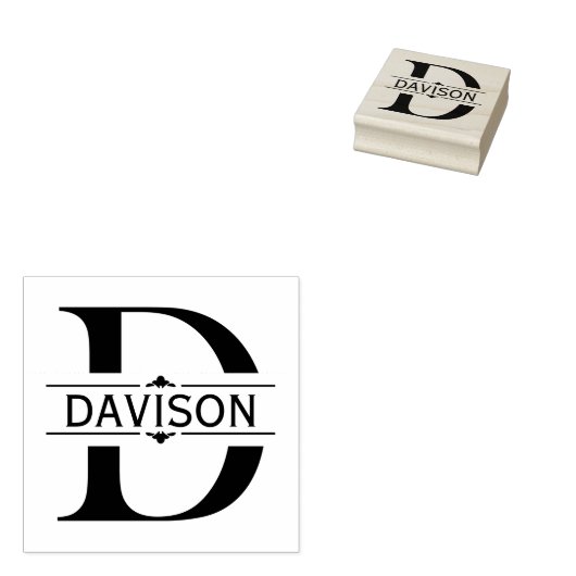 letter D | Zwart siersplit monogram Rubberstempel (Gestempeld)