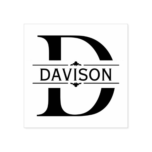 letter D | Zwart siersplit monogram Rubberstempel (Afrduk)