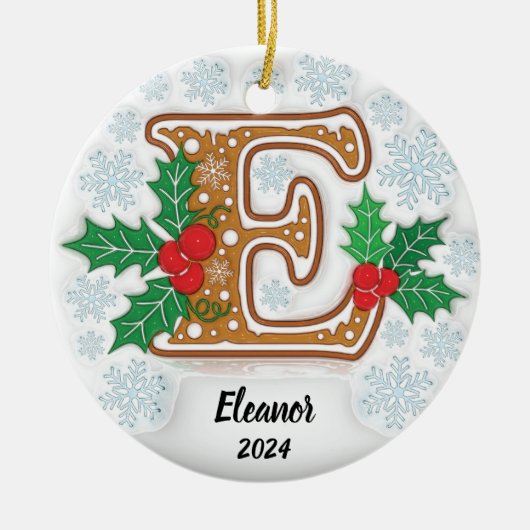 Letter E Aangepaste kerst Keramisch Ornament (Voorkant)