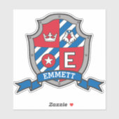 Letter E aangepaste naam Emmett ridders crest Stic Sticker (Vel)