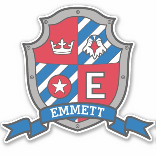 Letter E aangepaste naam Emmett ridders crest Stic Sticker (Voorkant)
