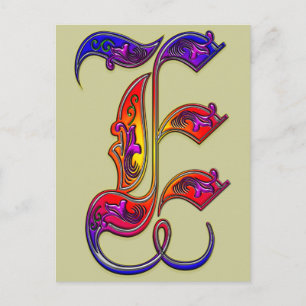 Letter E Alfabet Monogram afdrukken Briefkaart