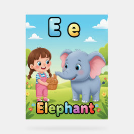 Letter E Alfabetposter – E is voor Olifant Acryl Bord