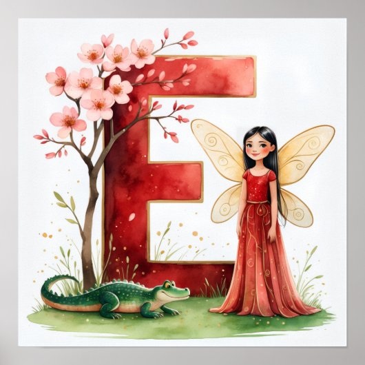 Letter E Alligator Fairy Poster Wildlife Alphabet (Voorkant)