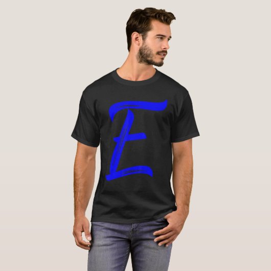 Letter E Alphabet Large Blue Graphic Initial T-shirt (Voorkant volledig)