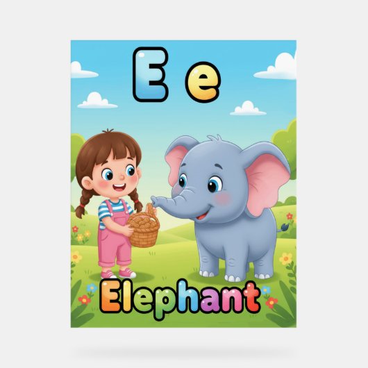 Letter E Alphabet Poster – E is for Elephant (Voorkant)