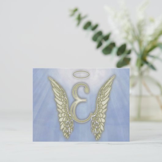 Letter E Angel Monogram Briefkaart (Staand voorkant)