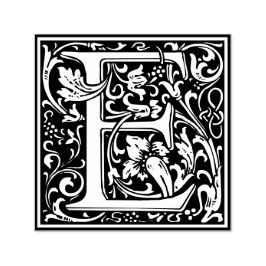Letter E art nouveau black and white Tegel Zelfinktende Stempel