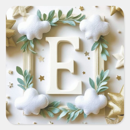 🌸 Letter E Baby Shower Naamontwerp 🌸 Vierkante Sticker (Voorkant)