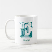 Letter E Blauwgroen Monogram Moderne Naam Koffieko Koffiemok (Links)